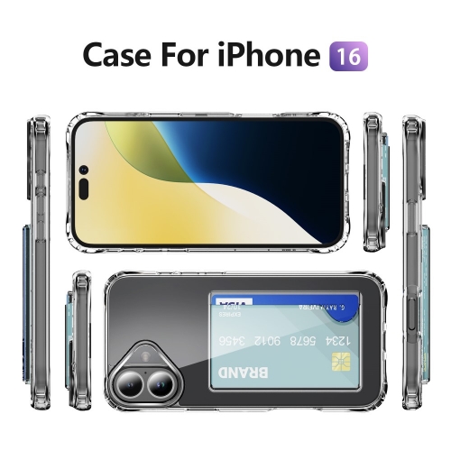 Удароустойчив калъф Card Holder за iPhone 16, Прозрачен