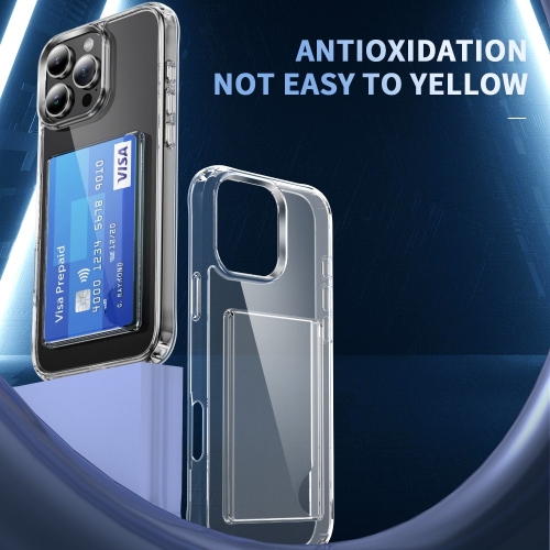 Удароустойчив калъф Card Holder за iPhone 16 Pro Max, Прозрачен