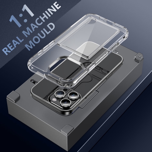 Удароустойчив калъф Card Holder за iPhone 16 Pro Max, Прозрачен