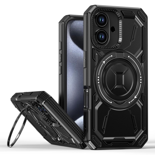 Удароустойчив калъф Big Ring Holder за iPhone 16, Черен