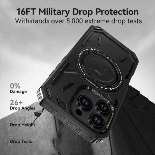 Удароустойчив калъф Big Ring Holder за iPhone 16 Pro Max, Черен