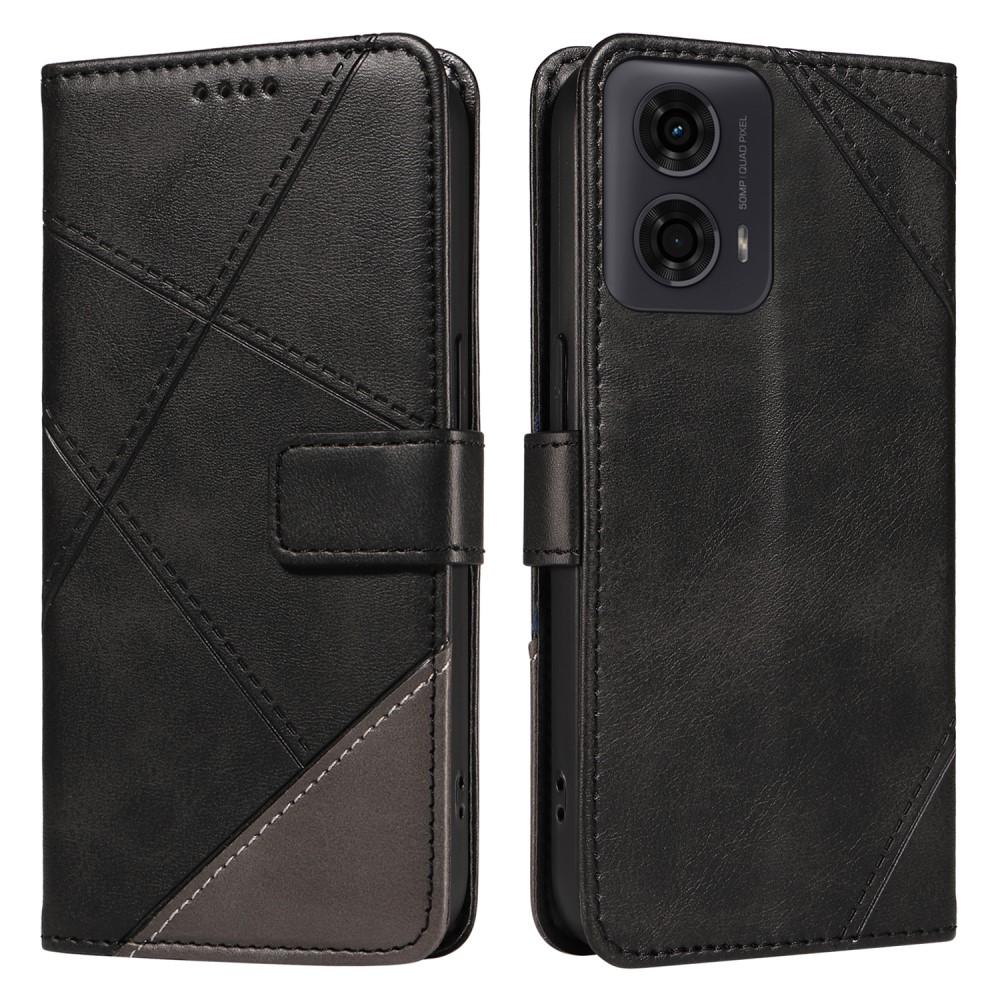 Калъф Тефтер Geometric Line за Motorola Moto G24 / G04 / E14 4G, Черен