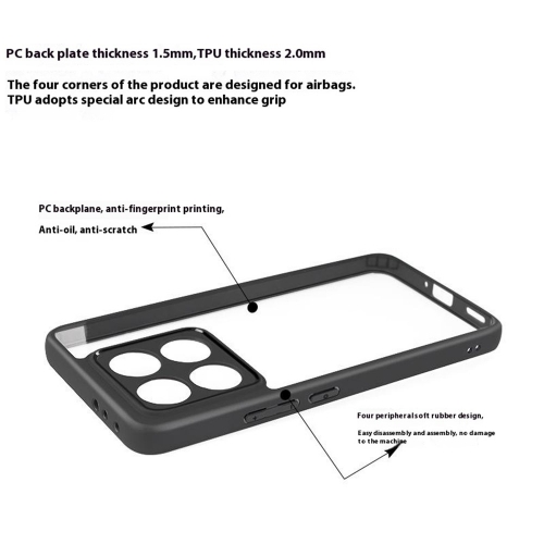 Удароустойчив калъф Acrylic за Xiaomi 14T, Черен