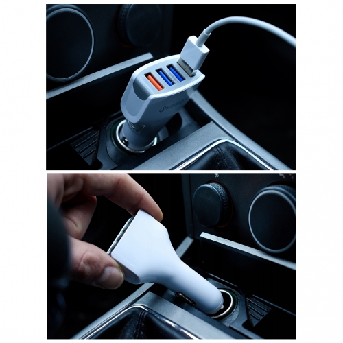 Зарядно за кола ATX, 4xUSB, QC3.0, 7A, Бял