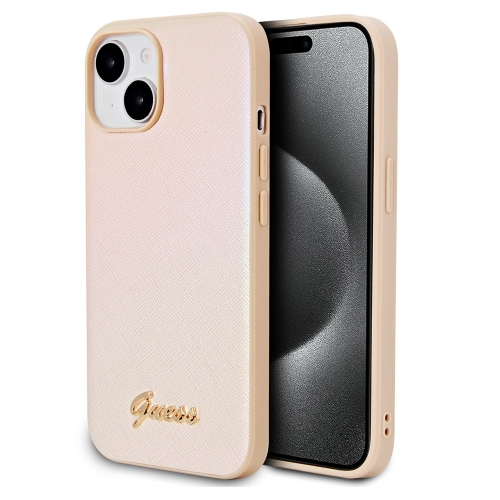 Калъф GUESS, PU Leather Iridescent Metal Script за iPhone 15, GUHCP15SPSAIRSD, Златист