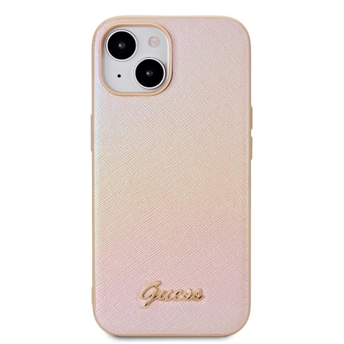 Калъф GUESS, PU Leather Iridescent Metal Script за iPhone 15, GUHCP15SPSAIRSD, Златист