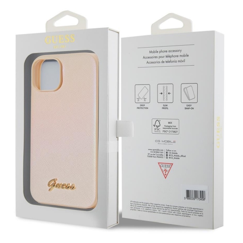Калъф GUESS, PU Leather Iridescent Metal Script за iPhone 15, GUHCP15SPSAIRSD, Златист