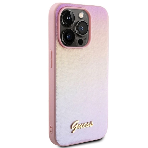 Калъф GUESS, PU Leather Iridescent Metal Script за iPhone 15 Pro, GUHCP15LPSAIRSP, Розов