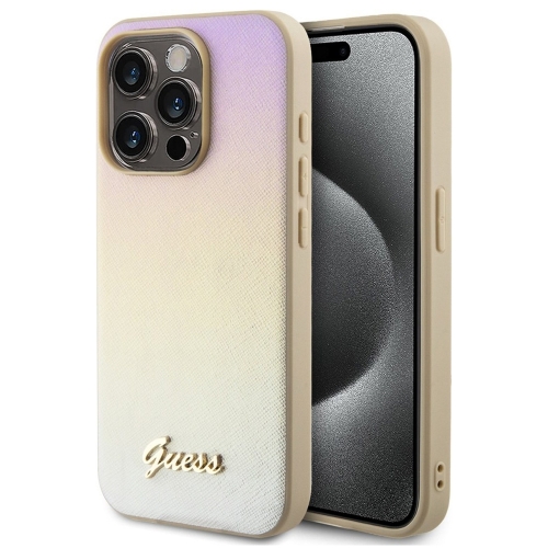 Калъф GUESS, PU Leather Iridescent Metal Script за iPhone 15 Pro Max, GUHCP15XPSAIRSD, Златист