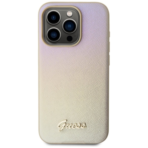Калъф GUESS, PU Leather Iridescent Metal Script за iPhone 15 Pro Max, GUHCP15XPSAIRSD, Златист