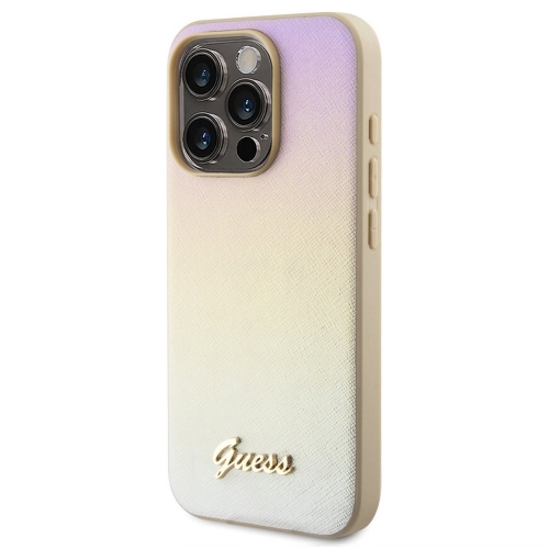 Калъф GUESS, PU Leather Iridescent Metal Script за iPhone 15 Pro Max, GUHCP15XPSAIRSD, Златист
