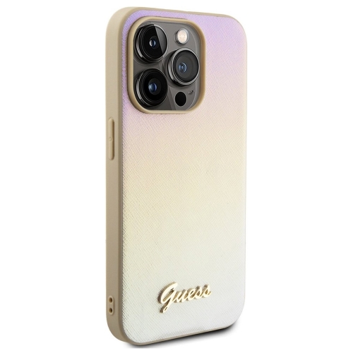 Калъф GUESS, PU Leather Iridescent Metal Script за iPhone 15 Pro Max, GUHCP15XPSAIRSD, Златист
