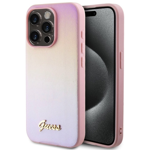 Калъф GUESS, PU Leather Iridescent Metal Script за iPhone 15 Pro Max, GUHCP15XPSAIRSP, Розов