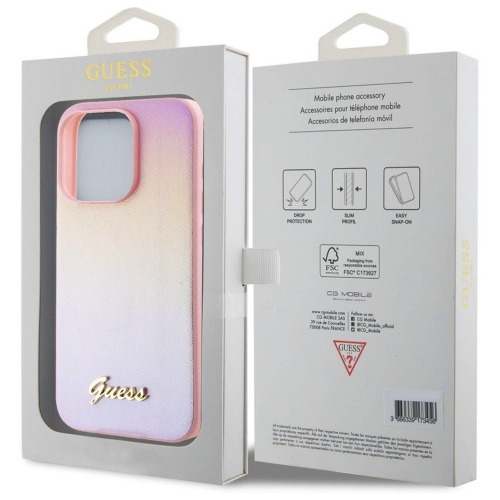 Калъф GUESS, PU Leather Iridescent Metal Script за iPhone 15 Pro Max, GUHCP15XPSAIRSP, Розов