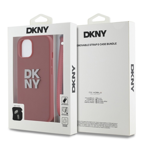 Калъф DKNY PU Leather Stack Logo Wrist Strap за iPhone 15, DKHCP15SPBSWSP, Червен