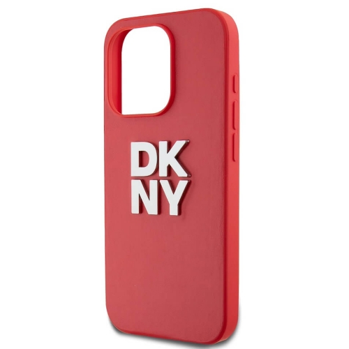 Калъф DKNY PU Leather Stack Logo Wrist Strap за iPhone15 Pro, DKHCP15LPBSWSP, Червен