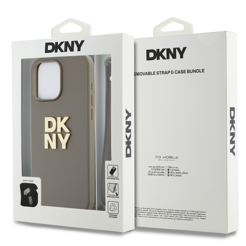 Калъф DKNY PU Leather Stack Logo Wrist Strap за iPhone15 Pro, DKHCP15LPBSWSE, Бежов