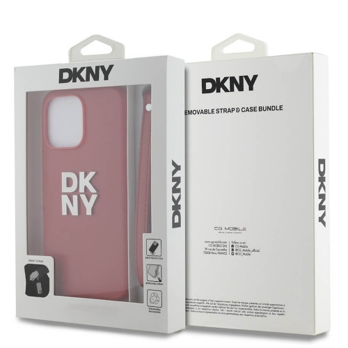 Калъф DKNY PU Leather Stack Logo Wrist Strap за iPhone15 Pro Max, DKHCP15XPBSWSP, Червен