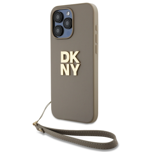 Калъф DKNY PU Leather Stack Logo Wrist Strap за iPhone15 Pro Max, DKHCP15XPBSWSE, Бежов