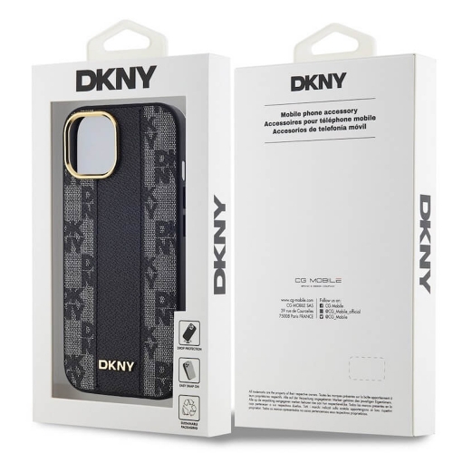 Калъф DKNY PU Leather Checkered Pattern MagSafe за iPhone 15, DKHMP15SPCPVSLK, Черен