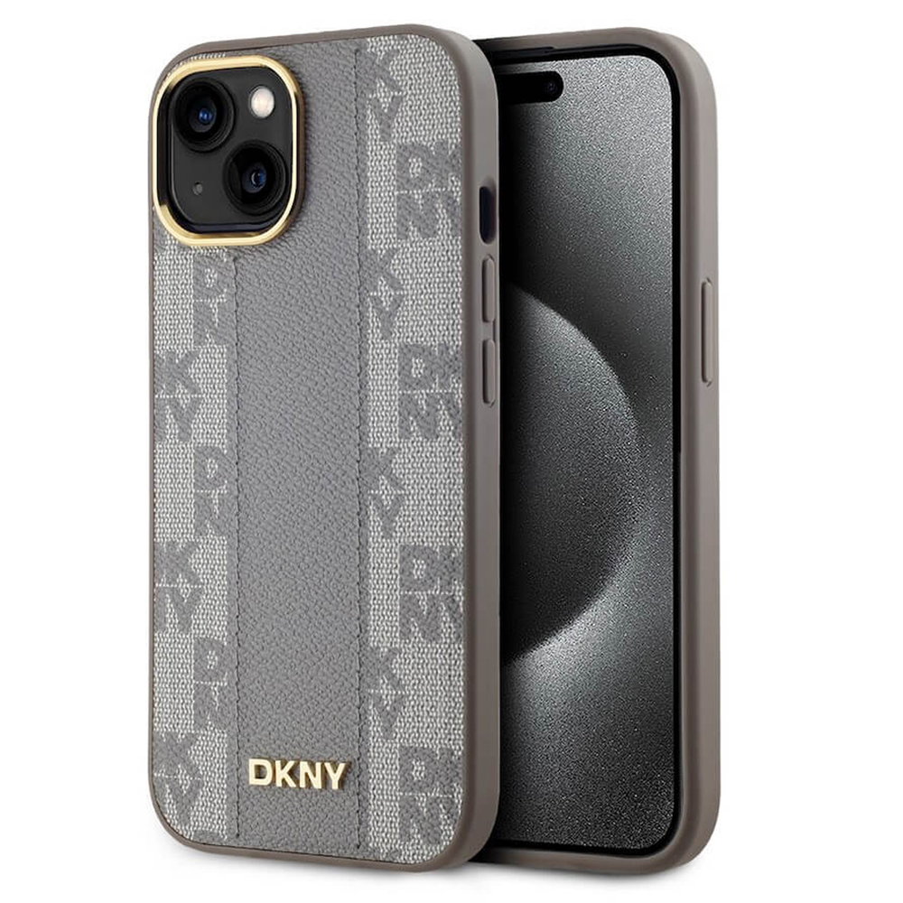 Калъф DKNY PU Leather Checkered Pattern MagSafe за iPhone 15, DKHMP15SPCPVSLE, Бежов
