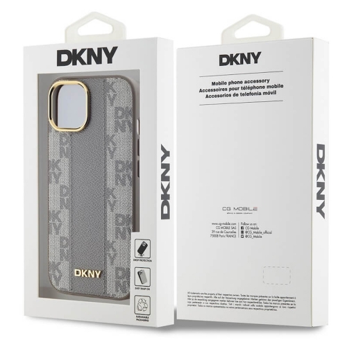Калъф DKNY PU Leather Checkered Pattern MagSafe за iPhone 15, DKHMP15SPCPVSLE, Бежов
