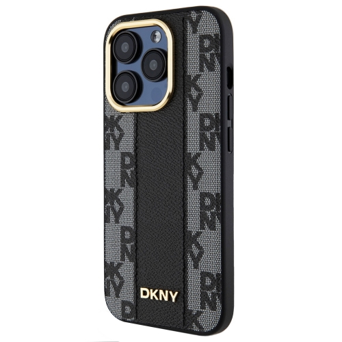 Калъф DKNY PU Leather Checkered Pattern MagSafe за iPhone 15 Pro, DKHMP15LPCPVSLK, Черен