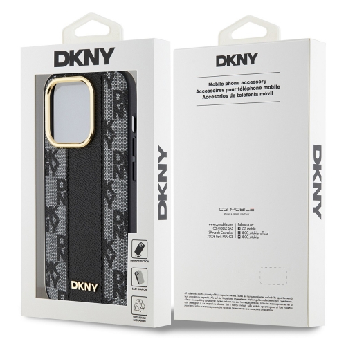 Калъф DKNY PU Leather Checkered Pattern MagSafe за iPhone 15 Pro, DKHMP15LPCPVSLK, Черен