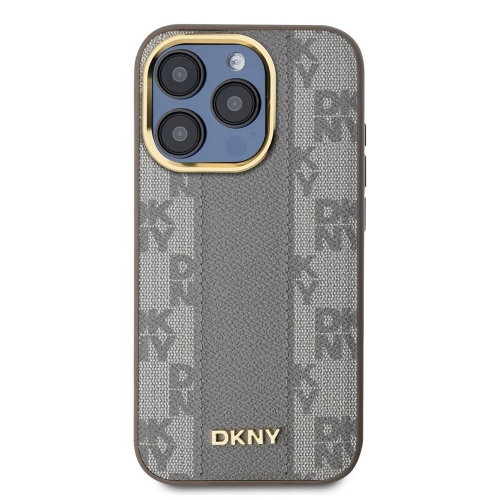 Калъф DKNY PU Leather Checkered Pattern MagSafe за iPhone 15 Pro, DKHMP15LPCPVSLE, Бежов