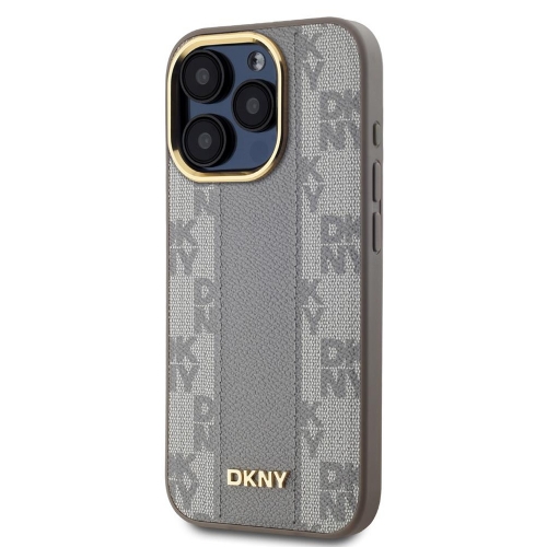 Калъф DKNY PU Leather Checkered Pattern MagSafe за iPhone 15 Pro, DKHMP15LPCPVSLE, Бежов