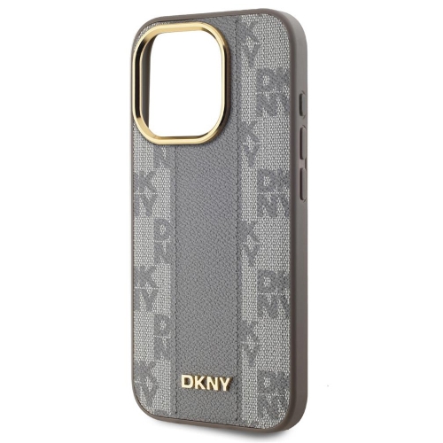 Калъф DKNY PU Leather Checkered Pattern MagSafe за iPhone 15 Pro, DKHMP15LPCPVSLE, Бежов