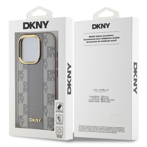 Калъф DKNY PU Leather Checkered Pattern MagSafe за iPhone 15 Pro, DKHMP15LPCPVSLE, Бежов