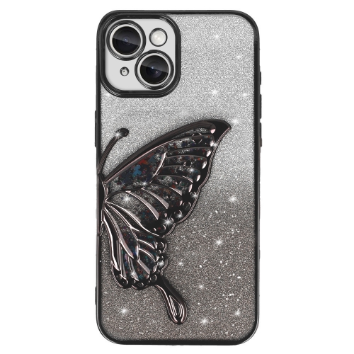 Силиконов калъф Butterfly Water за iPhone 15, Черен