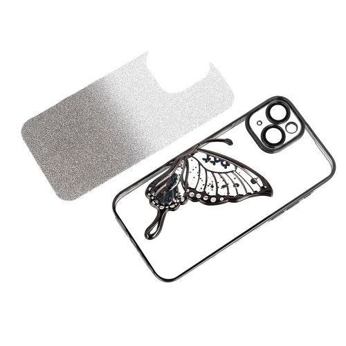 Силиконов калъф Butterfly Water за iPhone 15, Черен