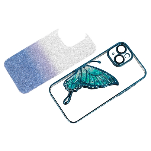 Силиконов калъф Butterfly Water за iPhone 15, Син