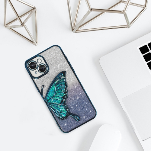 Силиконов калъф Butterfly Water за iPhone 15, Син