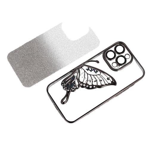 Силиконов калъф Butterfly Water за iPhone 15 Pro, Черен