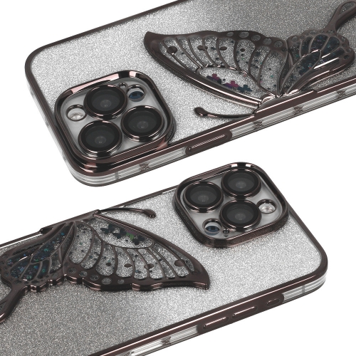 Силиконов калъф Butterfly Water за iPhone 15 Pro, Черен