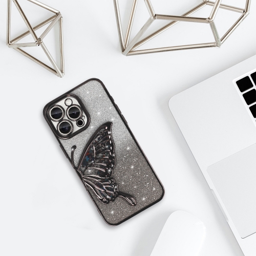 Силиконов калъф Butterfly Water за iPhone 15 Pro Max, Черен