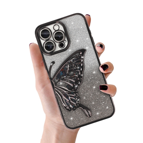 Силиконов калъф Butterfly Water за iPhone 15 Pro Max, Черен