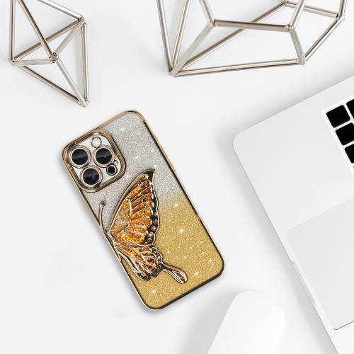 Силиконов калъф Butterfly Water за iPhone 15 Pro Max, Златист