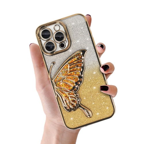 Силиконов калъф Butterfly Water за iPhone 15 Pro Max, Златист