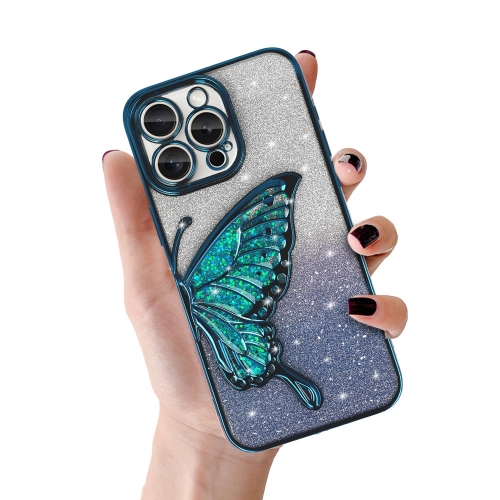 Силиконов калъф Butterfly Water за iPhone 15 Pro, Син
