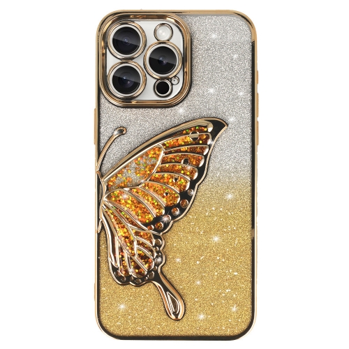 Силиконов калъф Butterfly Water за iPhone 15 Pro, Златист