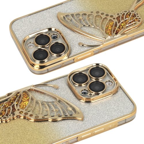Силиконов калъф Butterfly Water за iPhone 15 Pro, Златист