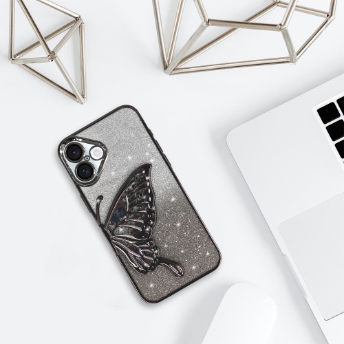 Силиконов калъф Butterfly Water за iPhone 16, Черен