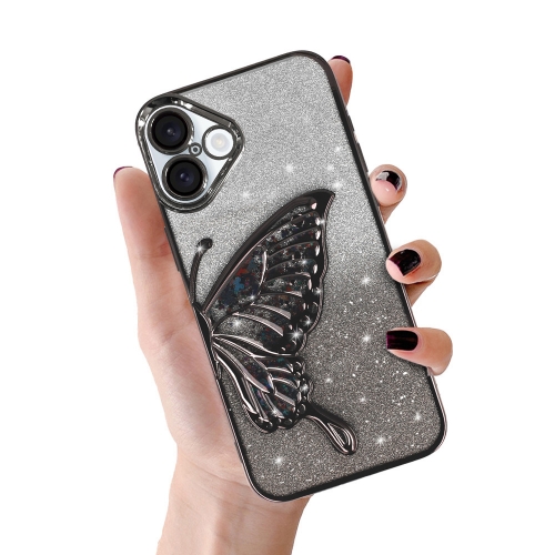 Силиконов калъф Butterfly Water за iPhone 16, Черен