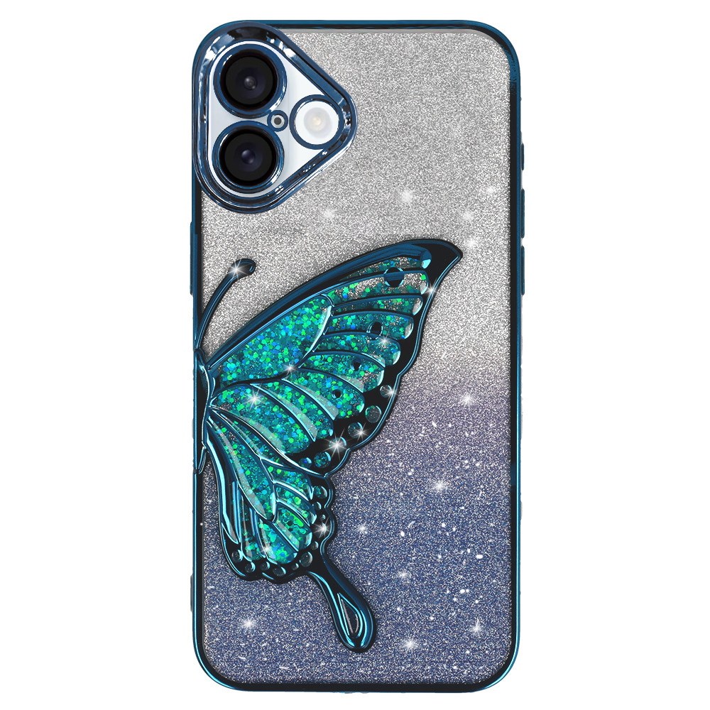 Силиконов калъф Butterfly Water за iPhone 16, Син