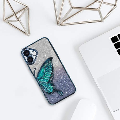 Силиконов калъф Butterfly Water за iPhone 16, Син