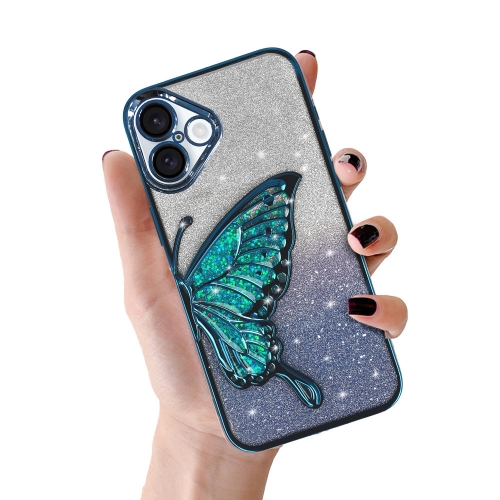 Силиконов калъф Butterfly Water за iPhone 16, Син